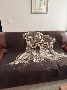 VTG TAC Lion, Cheetah, Leopard Cubs Acrylic Throw Blanket 76x54 USA Reversible